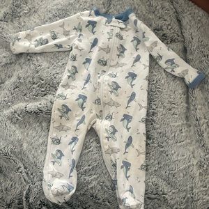 Infants Onesie footed sleep and play pajamas. Removable hand covers. Sharks.